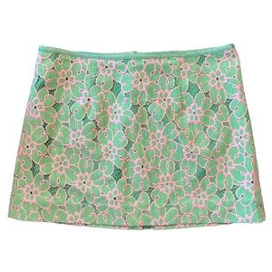 Lilly Pulitzer Floral Lace Mini Skirt in Green and Pink